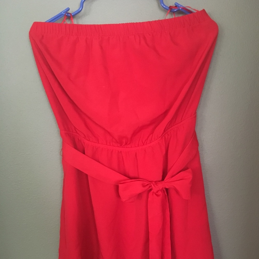 Red strapless dress